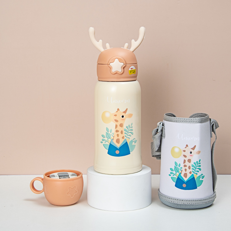 500ML鹿角儿童保温杯316不锈钢小学生一杯两盖水壶