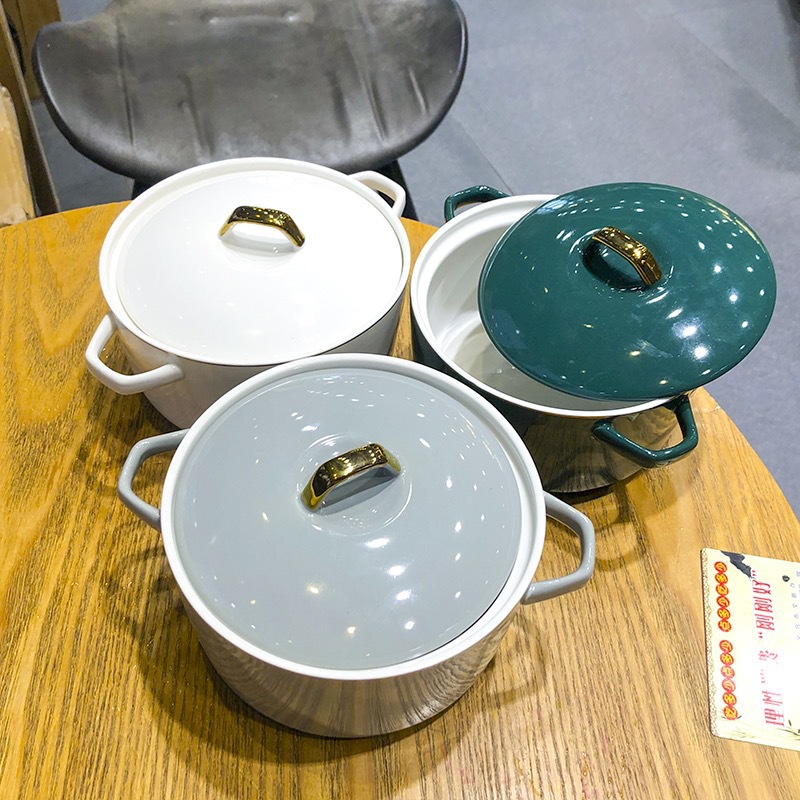 陶瓷双耳盖汤碗北欧风轻奢家用大号泡面碗汤盆大汤碗面碗大容量