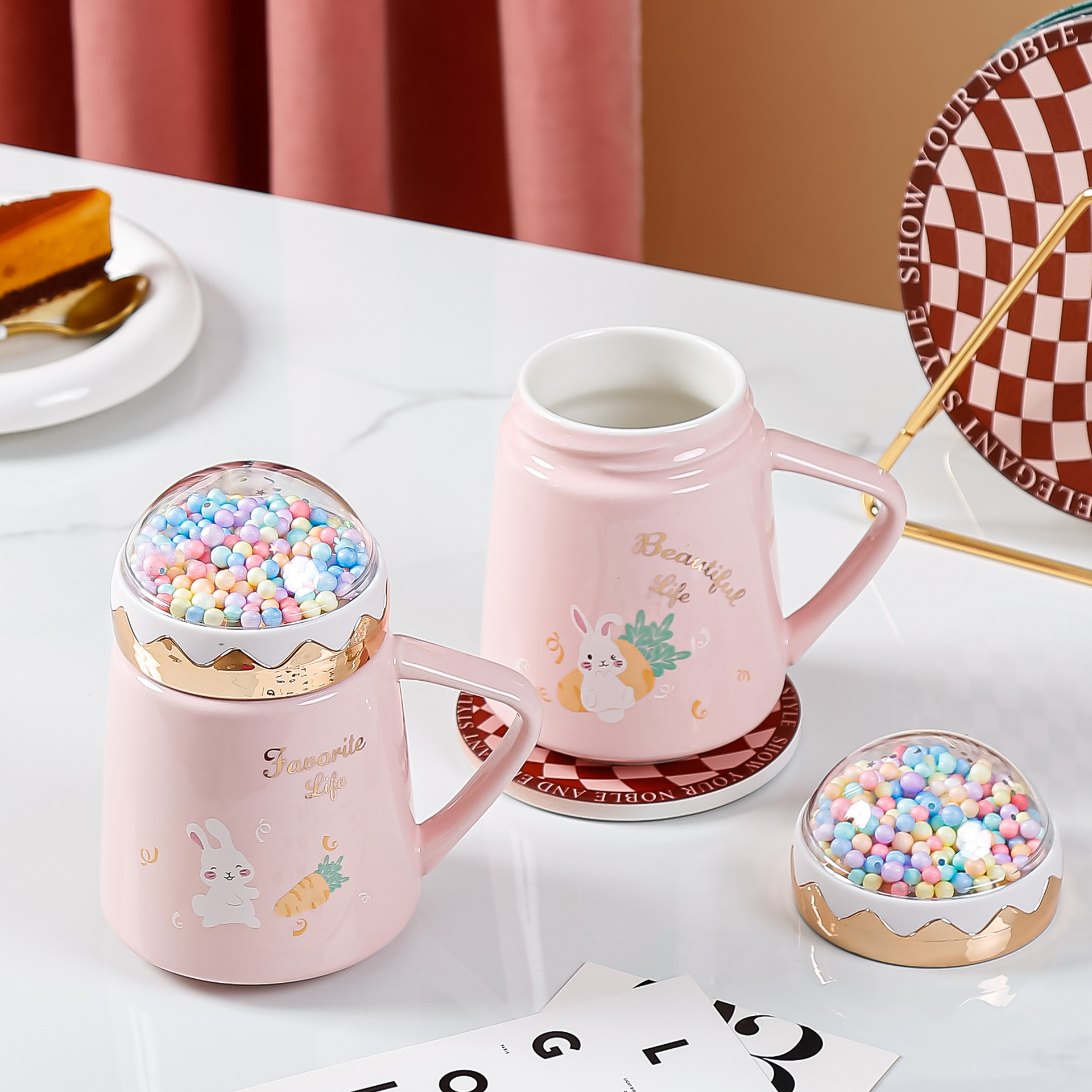 新品创意泡泡盖陶瓷杯颜值超高少女礼物马克杯礼品批发实用陶瓷杯